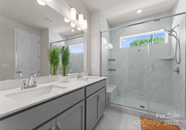 5481 Comiskey Aly, Kannapolis, NC 28081 - full bathroom with marble finish flooring, a marble finish shower, and double vanity