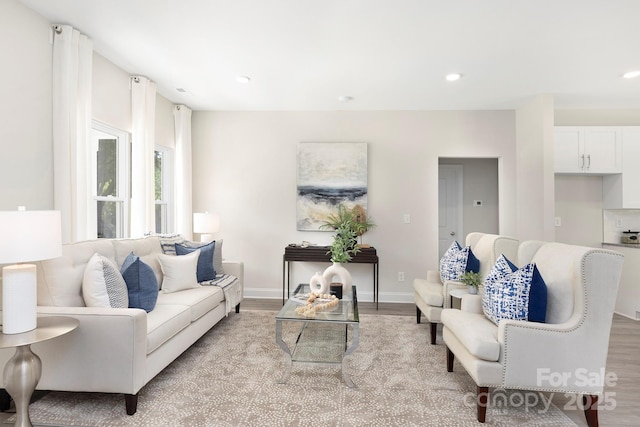 212 Queens Ct, Gastonia, NC 28052 - living room featuring light wood-style floors, recessed lighting, and baseboards