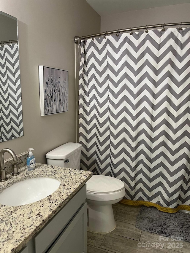 229 Windsor Point Rd Unit 6B, Columbia, SC 29223 - bathroom with toilet, vanity, wood finished floors, and a shower with curtain
