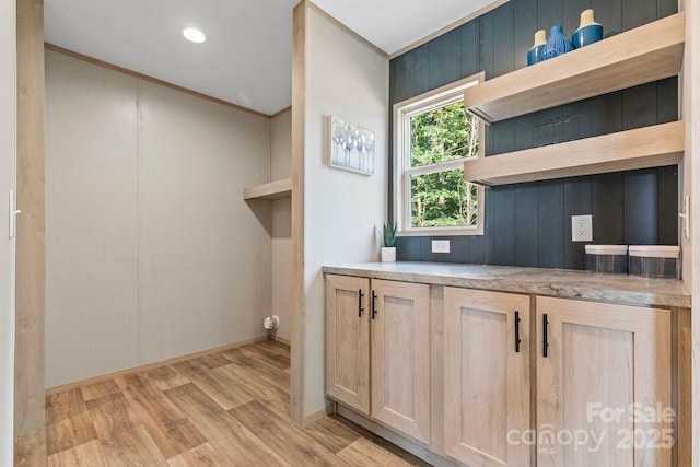 977 Myers Mill Rd, Olin, NC 28660 - washroom with light wood-style floors and crown molding