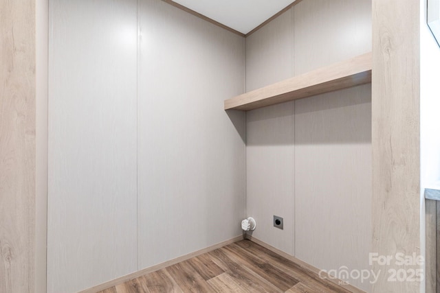 977 Myers Mill Rd, Olin, NC 28660 - laundry room featuring hookup for an electric dryer and wood finished floors