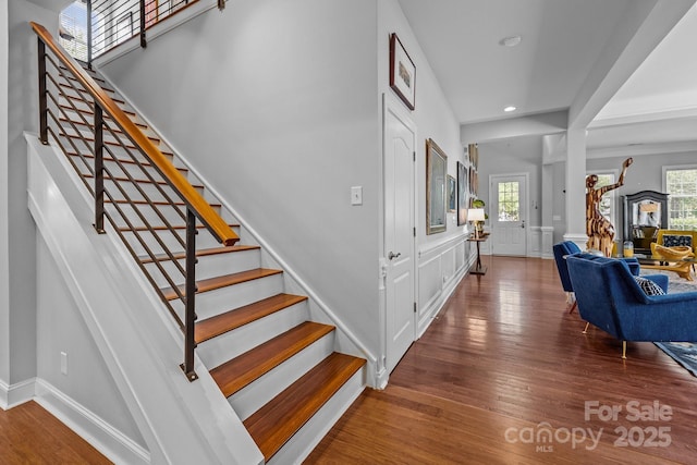 2009 Waterbury Ln, Waxhaw, NC 28173 - stairs featuring wood finished floors and recessed lighting