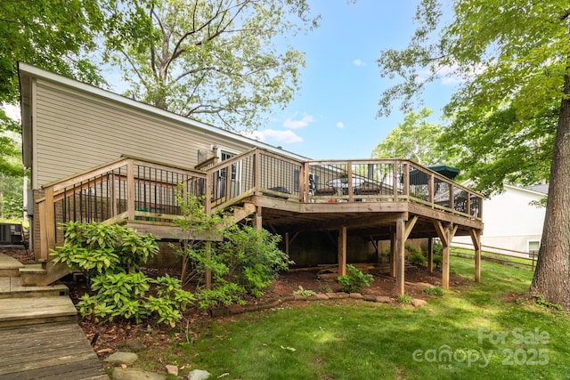 7232 Executive Cir, Denver, NC 28037 - rear view of house with a lawn, a deck, and stairs