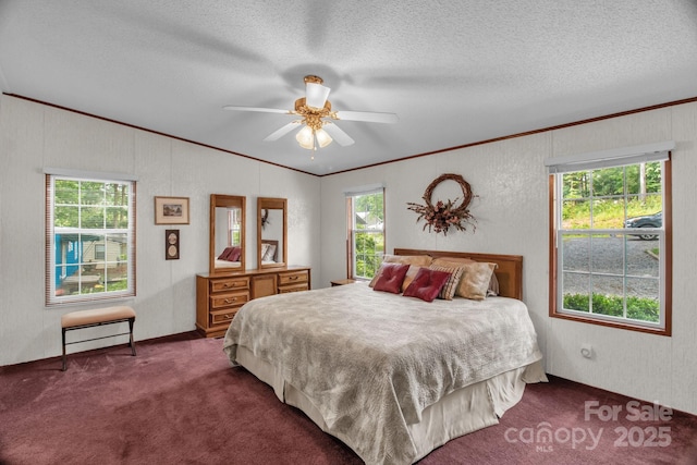 7232 Executive Cir, Denver, NC 28037 - bedroom with ornamental molding, carpet flooring, a textured ceiling, and ceiling fan