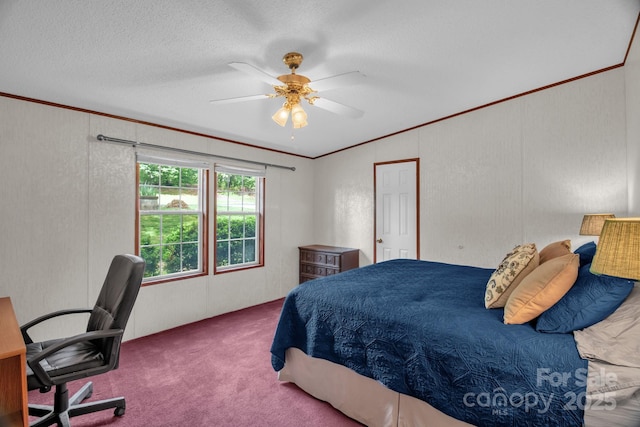 7232 Executive Cir, Denver, NC 28037 - carpeted bedroom with ornamental molding, a desk, ceiling fan, and a textured ceiling