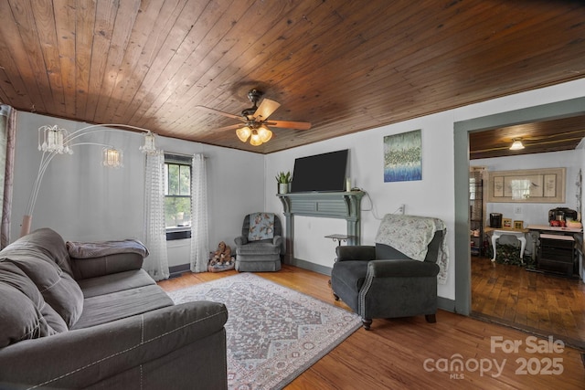 6 Willies Hl, Fletcher, NC 28732 - living area featuring wooden ceiling, wood finished floors, and ceiling fan