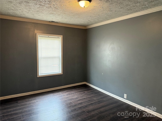 303 Southern Ave, East Spencer, NC 28039 - unfurnished room featuring dark wood-type flooring, a textured ceiling, crown molding, and baseboards