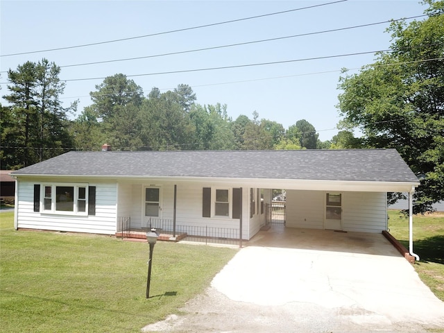 8095 New St, Mount Pleasant, NC 28124 - ranch-style home featuring driveway, covered porch, a carport, and a front lawn