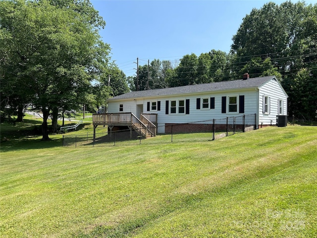 8095 New St, Mount Pleasant, NC 28124 - rear view of house featuring a deck, cooling unit, stairway, and crawl space