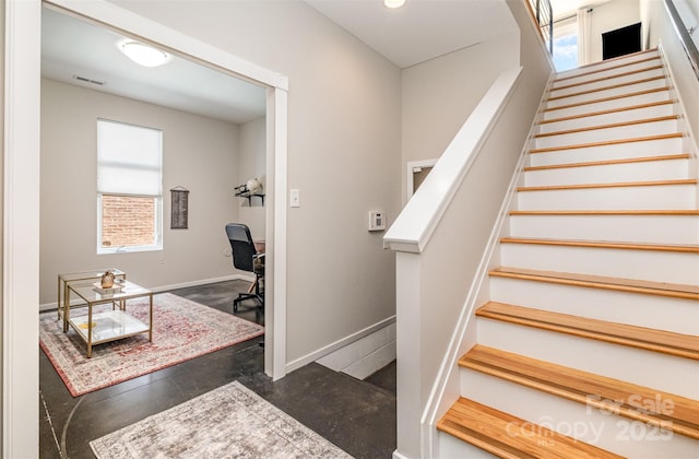 925 Westbrook Dr Unit B, Charlotte, NC 28202 - stairway featuring finished concrete flooring, baseboards, and recessed lighting