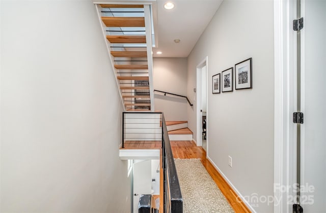 925 Westbrook Dr Unit B, Charlotte, NC 28202 - corridor featuring stairs, light wood-style flooring, baseboards, and recessed lighting