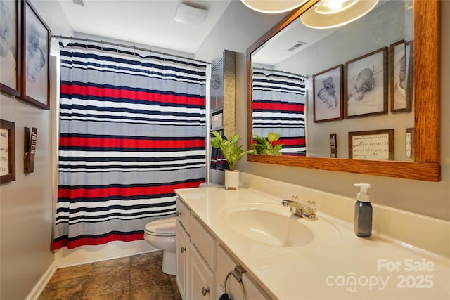 147 Whitley Mills Rd, Fort Mill, SC 29708 - full bath with vanity, toilet, curtained shower, and stone finish flooring