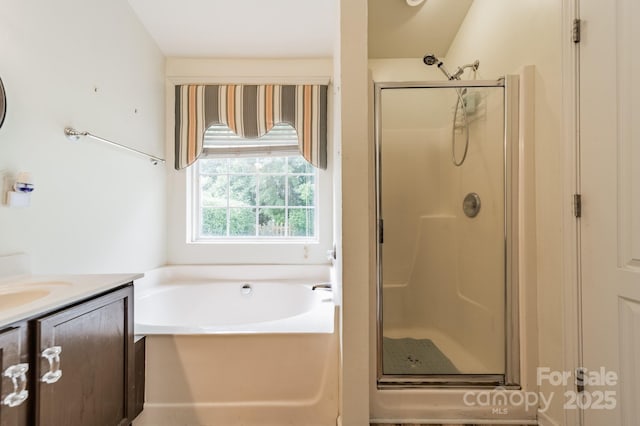 199 Ashmont Dr, Kannapolis, NC 28081 - bathroom with a shower stall, a garden tub, and vanity