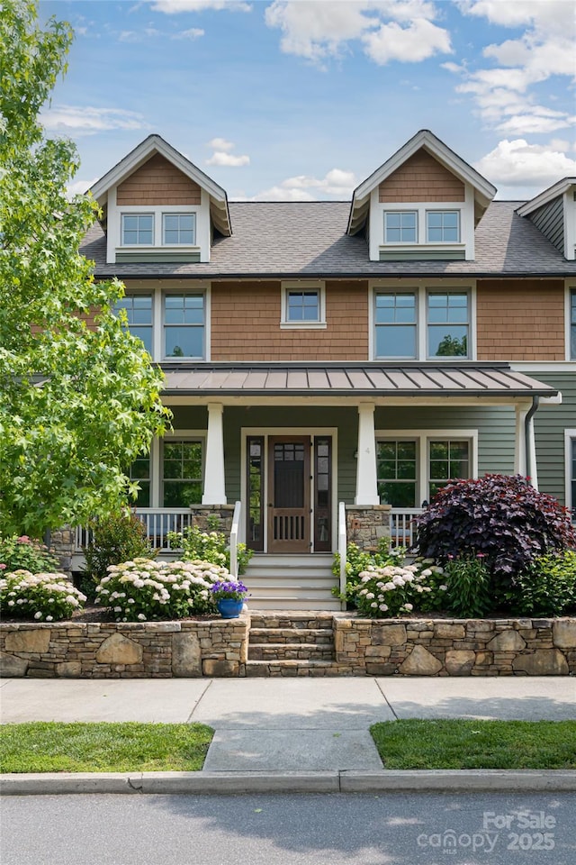 4 Fitzgerald Rd, Black Mountain, NC 28711 - view of front facade with a standing seam roof, a porch, and a shingled roof