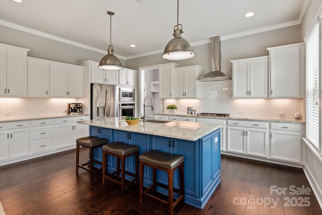 1244 Weir Ct, Fort Mill, SC 29708 - kitchen featuring wall chimney exhaust hood, a sink, appliances with stainless steel finishes, white cabinetry, and recessed lighting