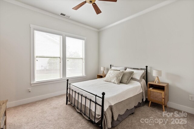 1244 Weir Ct, Fort Mill, SC 29708 - bedroom with light colored carpet, baseboards, ornamental molding, and ceiling fan