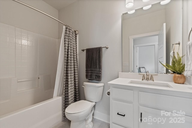 1244 Weir Ct, Fort Mill, SC 29708 - bathroom with toilet, vanity, shower / tub combo with curtain, and baseboards