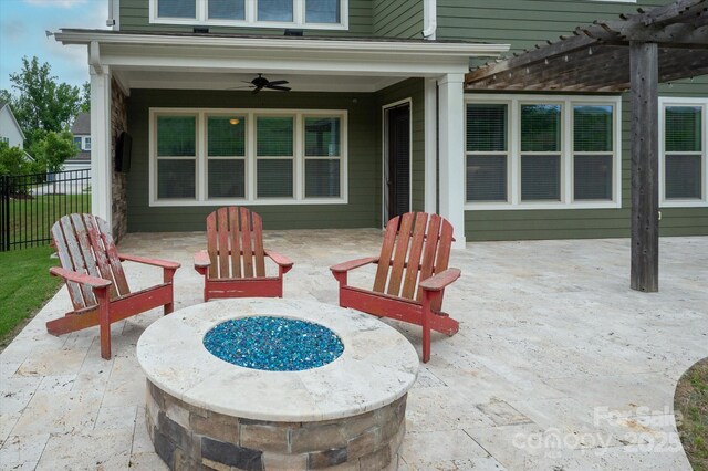 1244 Weir Ct, Fort Mill, SC 29708 - view of patio / terrace featuring a fire pit, a pergola, and ceiling fan
