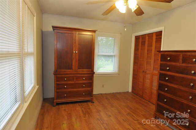3505 Valley Dr, Chester, SC 29706 - bedroom featuring wood finished floors, a closet, and ceiling fan