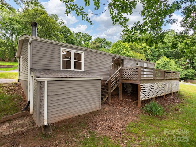 32 Lake Eden Cir, Black Mountain, NC 28711 - back of property with a wooden deck and stairway
