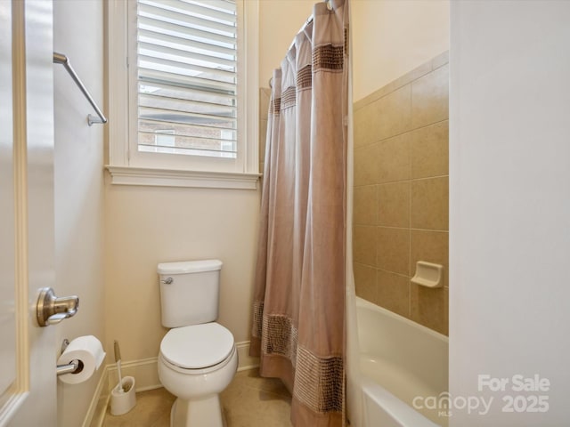 5805 Copperleaf Commons Ct, Charlotte, NC 28277 - bathroom featuring toilet, tile patterned floors, and shower / bathtub combination with curtain