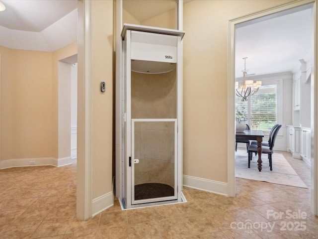 5805 Copperleaf Commons Ct, Charlotte, NC 28277 - bathroom with a chandelier, tile patterned flooring, and baseboards