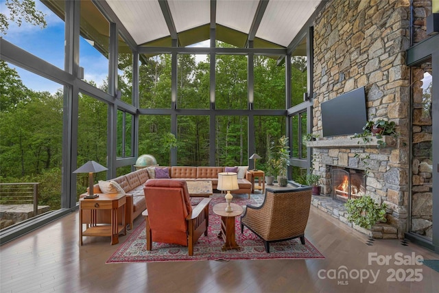 400 Kings Dr, Lake Lure, NC 28746 - sunroom featuring an outdoor living space with a fireplace