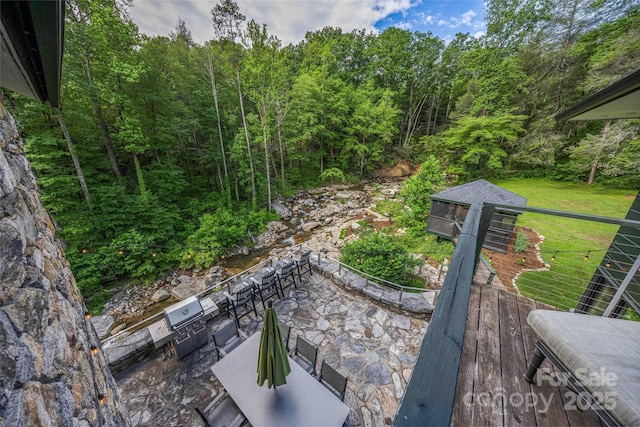 400 Kings Dr, Lake Lure, NC 28746 - view of patio / terrace with a forest view and area for grilling