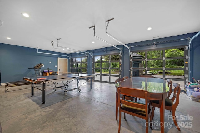 400 Kings Dr, Lake Lure, NC 28746 - recreation room with a garage, concrete flooring, and recessed lighting