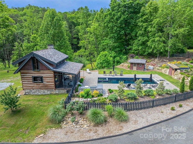 400 Kings Dr, Lake Lure, NC 28746 - view from above of property featuring a heavily wooded area and a pool