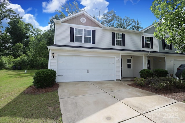 3349 Ellingford Rd, Charlotte, NC 28214 - view of front facade with a garage, a front yard, concrete driveway, and board and batten siding