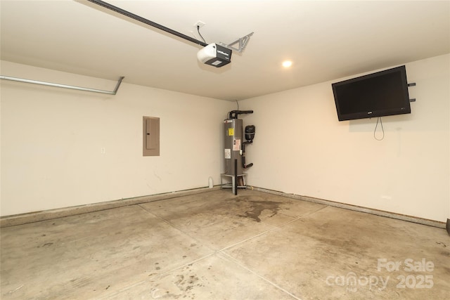 3349 Ellingford Rd, Charlotte, NC 28214 - garage featuring electric panel, water heater, a garage door opener, and recessed lighting