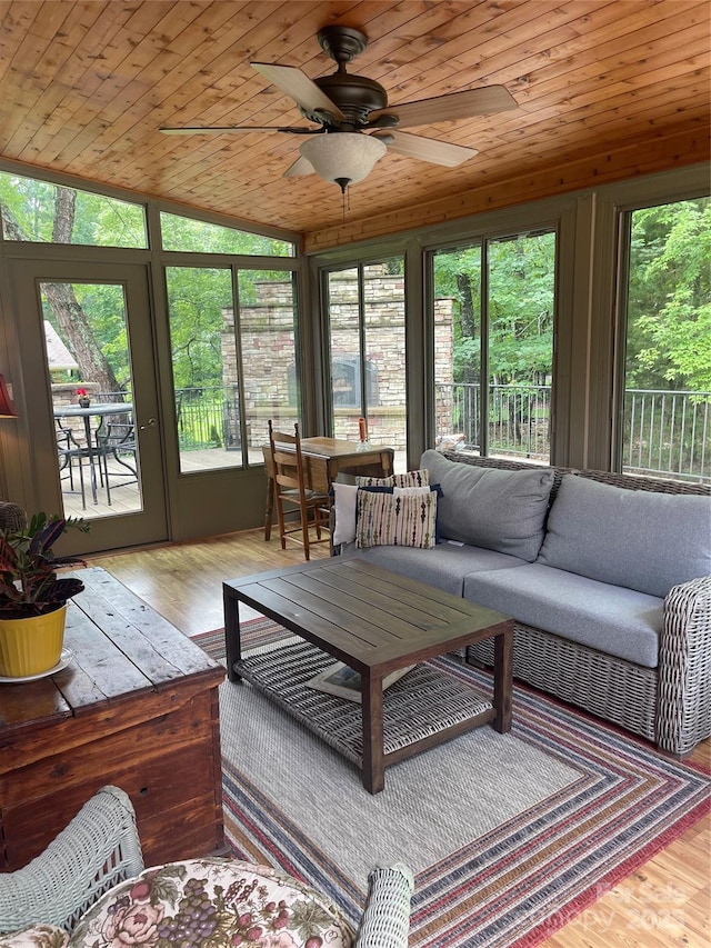 1619 Bellamy Cir, Albemarle, NC 28001 - sunroom / solarium featuring wood finished floors, wood ceiling, and a deck
