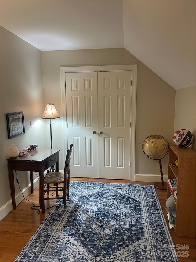 1619 Bellamy Cir, Albemarle, NC 28001 - office area with wood finished floors, baseboards, and lofted ceiling