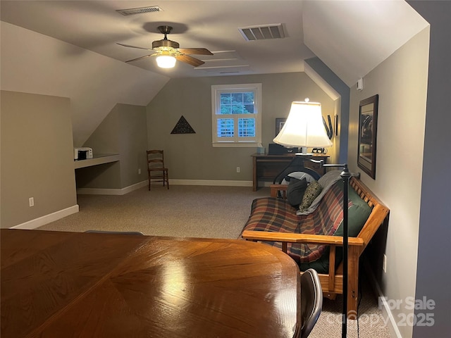 1619 Bellamy Cir, Albemarle, NC 28001 - sitting room with carpet flooring, ceiling fan, vaulted ceiling, and baseboards