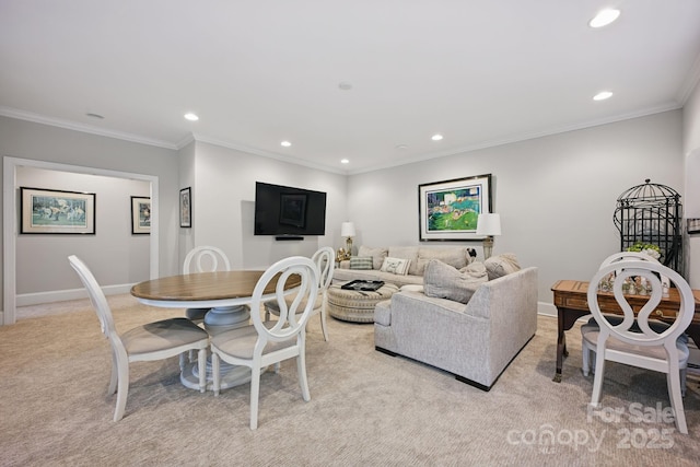 5118 Waldron Meadow Dr, Charlotte, NC 28226 - living area with light colored carpet, recessed lighting, ornamental molding, and baseboards