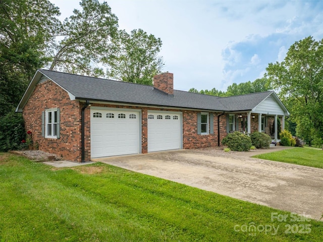 2653 Fairway Acres Cir, Lenoir, NC 28645 - single story home with concrete driveway, an attached garage, a chimney, and brick siding