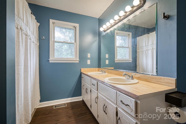 2653 Fairway Acres Cir, Lenoir, NC 28645 - full bathroom with double vanity, healthy amount of natural light, and wood finished floors
