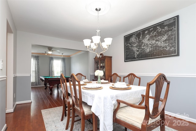2018 Rosewater Ln, Indian Trail, NC 28079 - dining room with billiards table, wood finished floors, a chandelier, and baseboards