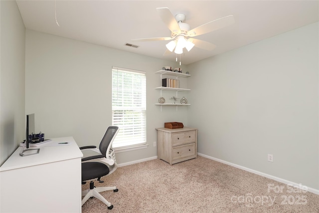 2018 Rosewater Ln, Indian Trail, NC 28079 - office area featuring light colored carpet, ceiling fan, healthy amount of natural light, and baseboards