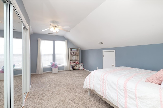 2018 Rosewater Ln, Indian Trail, NC 28079 - bedroom featuring carpet, vaulted ceiling, baseboards, and ceiling fan