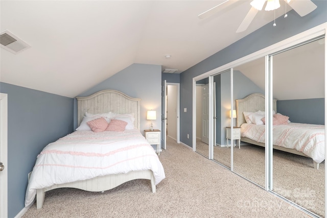 2018 Rosewater Ln, Indian Trail, NC 28079 - carpeted bedroom with lofted ceiling, ceiling fan, a closet, and baseboards