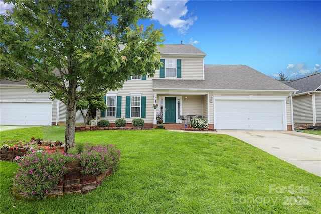 2018 Rosewater Ln, Indian Trail, NC 28079 - view of front facade featuring driveway, a front lawn, a garage, and roof with shingles