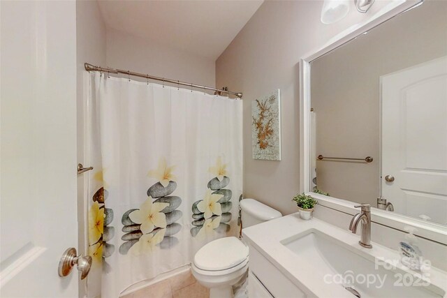 118 Tayport Dr, Troutman, NC 28166 - bathroom featuring vanity, toilet, a shower with curtain, and tile patterned flooring