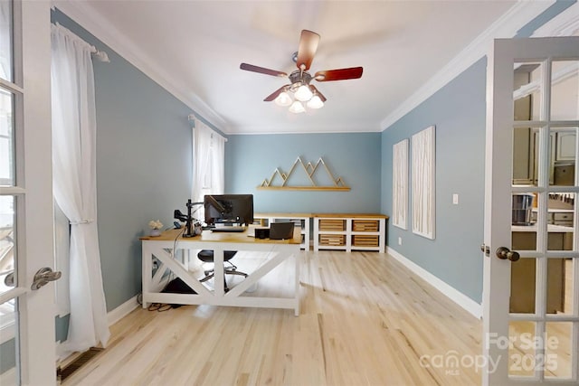 118 Tayport Dr, Troutman, NC 28166 - office space with ornamental molding, wood finished floors, ceiling fan, and baseboards