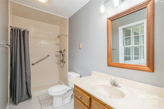 608 Surrey Glen Cir, Hendersonville, NC 28739 - full bath with vanity, toilet, a stall shower, and marble look tiles