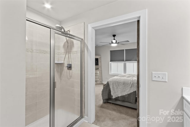 124 Kristin View Ln Unit C, Troutman, NC 28166 - full bathroom with ensuite bath, a shower stall, vanity, and a ceiling fan