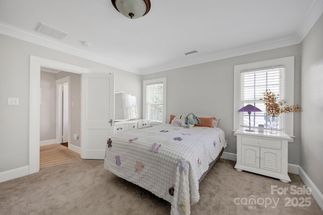361 5th St NW, Hickory, NC 28601 - bedroom featuring light colored carpet, ornamental molding, and baseboards