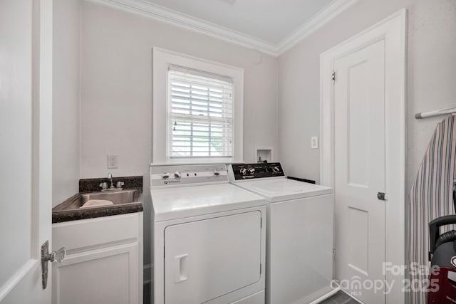 361 5th St NW, Hickory, NC 28601 - laundry area with washing machine and clothes dryer, ornamental molding, and cabinet space