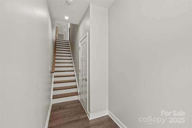 420 E 16th St, Charlotte, NC 28206 - stairs featuring baseboards, wood finished floors, and recessed lighting